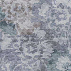 HomeRoots 8' X 10' Blue and Silver Floral Area Rug - Durable, Machine Washable, Perfect for Indoor & Outdoor Use! 629572