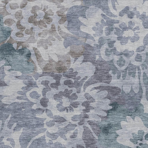 HomeRoots 8' X 10' Blue and Silver Floral Area Rug - Durable, Machine Washable, Perfect for Indoor & Outdoor Use! 629572