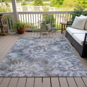 HomeRoots 8' X 10' Blue and Silver Floral Area Rug - Durable, Machine Washable, Perfect for Indoor & Outdoor Use! 629572