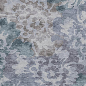 HomeRoots 9' X 12' Elegant Blue and Silver Floral Area Rug - Versatile Washable Design for Indoor/Outdoor Use 629573