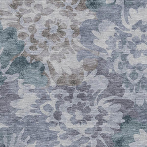 HomeRoots 10' Blue & Silver Floral Washable Area Rug - Stylish Indoor/Outdoor Design, Durable, Easy Care 629574
