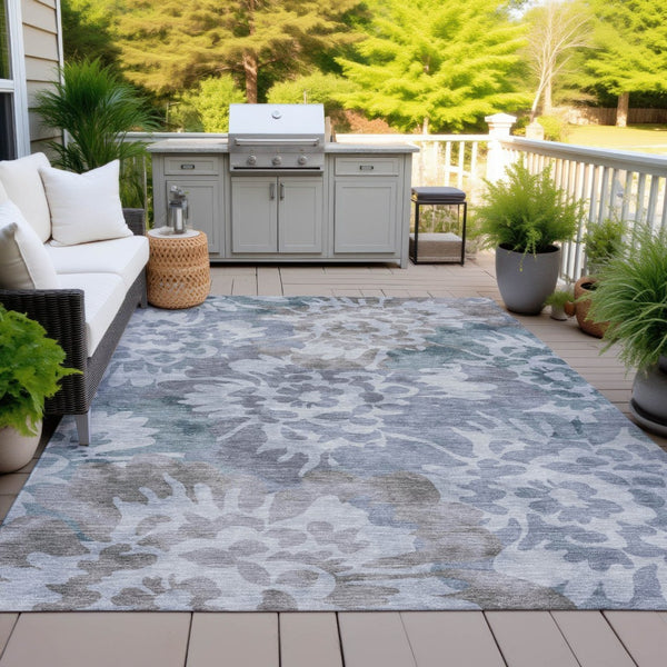 HomeRoots 10' Blue & Silver Floral Washable Area Rug - Stylish Indoor/Outdoor Design, Durable, Easy Care 629574
