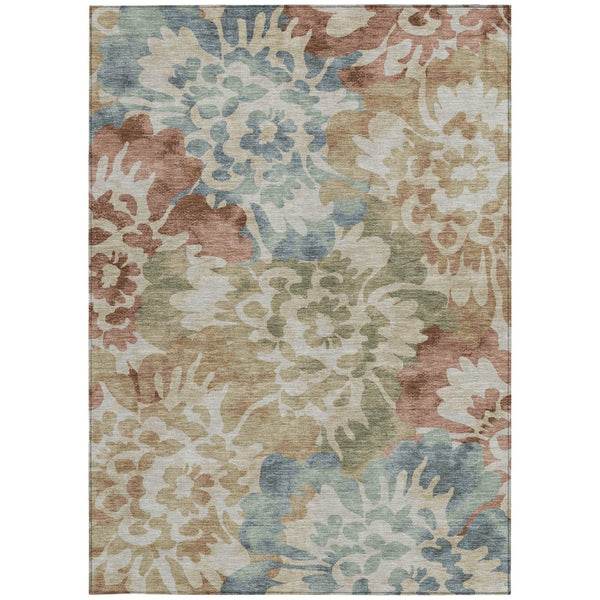 HomeRoots 5' X 8' Washable Rust and Beige Floral Area Rug - Versatile Indoor/Outdoor Decor for Any Space 629576