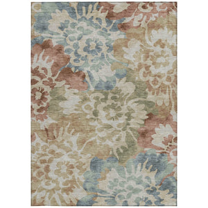 HomeRoots 5' X 8' Washable Rust and Beige Floral Area Rug - Versatile Indoor/Outdoor Decor for Any Space 629576