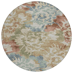 HomeRoots 8' Washable Round Area Rug in Rust and Beige - Classic Floral Design for Indoor & Outdoor Spaces 629577