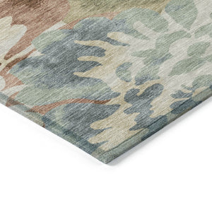 HomeRoots 8' Washable Round Area Rug in Rust and Beige - Classic Floral Design for Indoor & Outdoor Spaces 629577