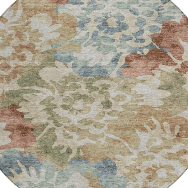 HomeRoots 8' Washable Round Area Rug in Rust and Beige - Classic Floral Design for Indoor & Outdoor Spaces 629577