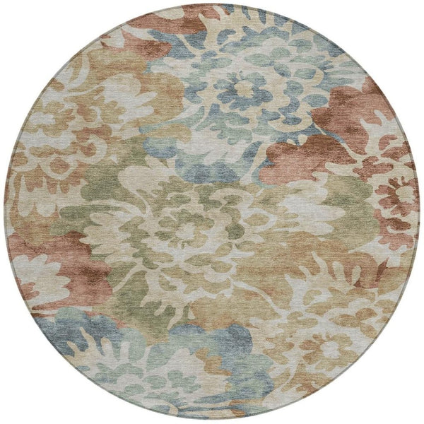 HomeRoots 8' Washable Round Area Rug in Rust and Beige - Classic Floral Design for Indoor & Outdoor Spaces 629577