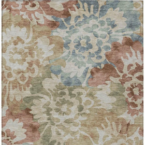 HomeRoots 8' X 10' Durable Rust and Beige Floral Area Rug - Washable, Stain-Resistant for Indoor & Outdoor Use 629578