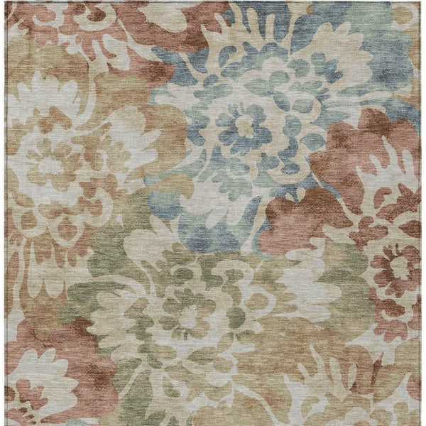 HomeRoots 8' X 10' Durable Rust and Beige Floral Area Rug - Washable, Stain-Resistant for Indoor & Outdoor Use 629578