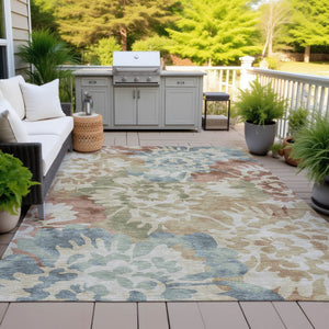 HomeRoots 8' X 10' Durable Rust and Beige Floral Area Rug - Washable, Stain-Resistant for Indoor & Outdoor Use 629578