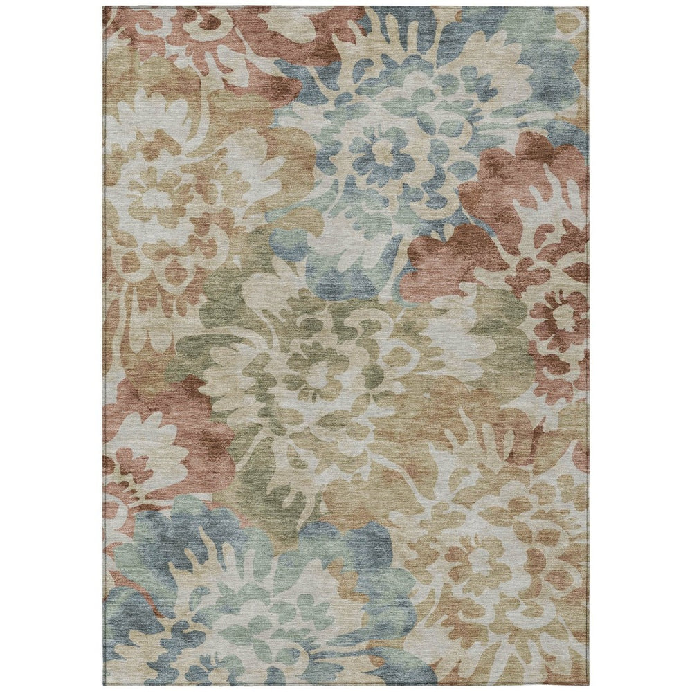 HomeRoots 8' X 10' Durable Rust and Beige Floral Area Rug - Washable, Stain-Resistant for Indoor & Outdoor Use 629578
