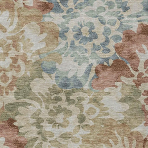 HomeRoots 8' X 10' Durable Rust and Beige Floral Area Rug - Washable, Stain-Resistant for Indoor & Outdoor Use 629578