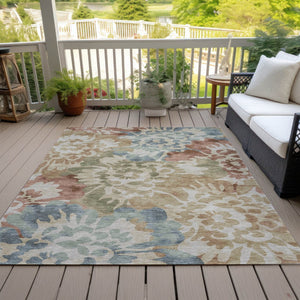 HomeRoots 8' X 10' Durable Rust and Beige Floral Area Rug - Washable, Stain-Resistant for Indoor & Outdoor Use 629578
