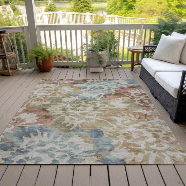 HomeRoots 8' X 10' Durable Rust and Beige Floral Area Rug - Washable, Stain-Resistant for Indoor & Outdoor Use 629578