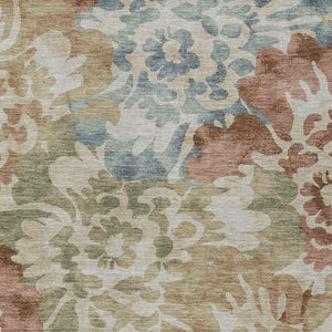 HomeRoots 9' X 12' Elegant Rust and Beige Floral Area Rug - Durable, Washable, Indoor/Outdoor Versatile Design 629579