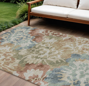 HomeRoots 10' X 14' Elegant Rust and Beige Floral Area Rug - Washable, Durable for Indoor & Outdoor Use 629580