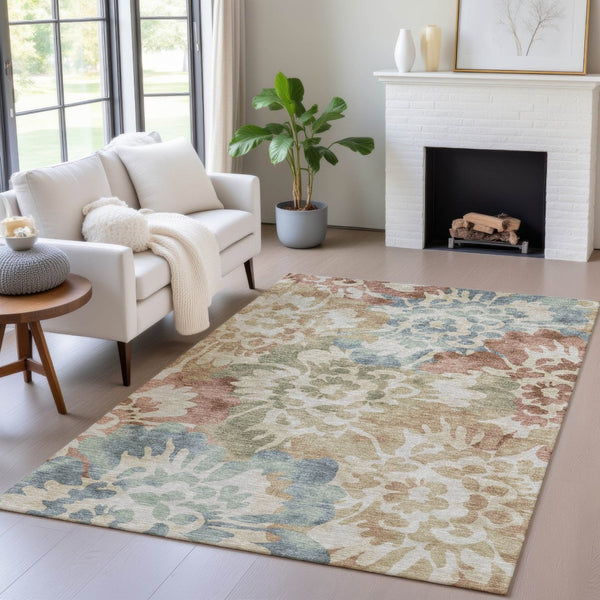 HomeRoots 10' X 14' Elegant Rust and Beige Floral Area Rug - Washable, Durable for Indoor & Outdoor Use 629580