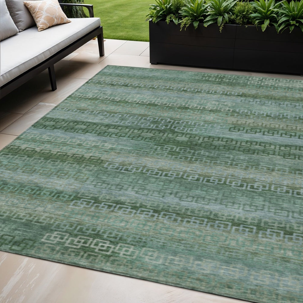 HomeRoots 5' Stylish Artichoke Green & Sage Striped Washable Area Rug for Indoor & Outdoor Spaces, Durable & Easy Care 629582