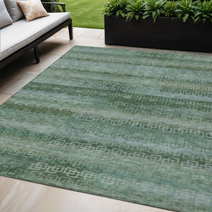 HomeRoots 5' Stylish Artichoke Green & Sage Striped Washable Area Rug for Indoor & Outdoor Spaces, Durable & Easy Care 629582