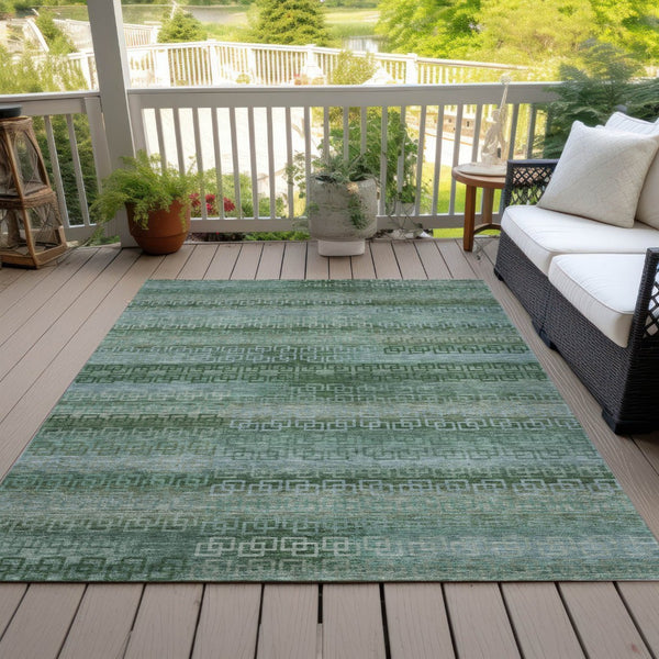 HomeRoots 5' Stylish Artichoke Green & Sage Striped Washable Area Rug for Indoor & Outdoor Spaces, Durable & Easy Care 629582