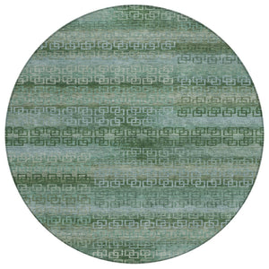 HomeRoots 8' Artichoke Green & Sage Round Striped Indoor/Outdoor Rug - Durable, Washable, Pet-Friendly Design 629583