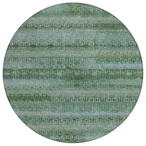 HomeRoots 8' Artichoke Green & Sage Round Striped Indoor/Outdoor Rug - Durable, Washable, Pet-Friendly Design 629583