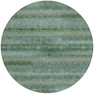 HomeRoots 8' Artichoke Green & Sage Round Striped Indoor/Outdoor Rug - Durable, Washable, Pet-Friendly Design 629583