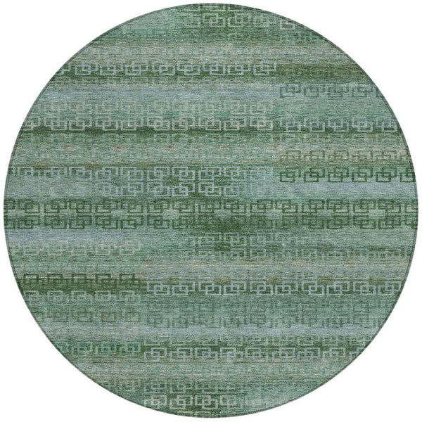 HomeRoots 8' Artichoke Green & Sage Round Striped Indoor/Outdoor Rug - Durable, Washable, Pet-Friendly Design 629583