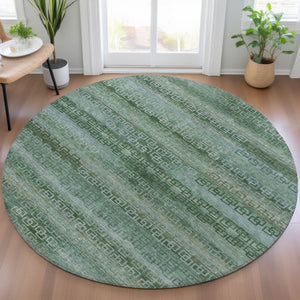 HomeRoots 8' Artichoke Green & Sage Round Striped Indoor/Outdoor Rug - Durable, Washable, Pet-Friendly Design 629583