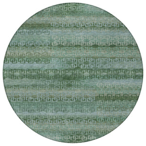 HomeRoots 8' Artichoke Green & Sage Round Striped Indoor/Outdoor Rug - Durable, Washable, Pet-Friendly Design 629583