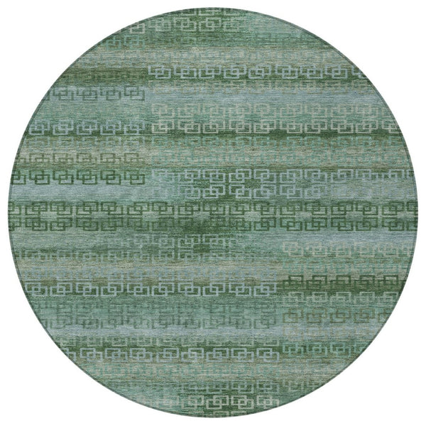 HomeRoots 8' Artichoke Green & Sage Round Striped Indoor/Outdoor Rug - Durable, Washable, Pet-Friendly Design 629583