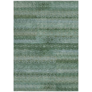 HomeRoots 8' X 10' Artichoke Green & Sage Striped Washable Rug - Stylish, Durable, Indoor/Outdoor Perfection! 629584