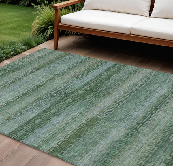 HomeRoots 8' X 10' Artichoke Green & Sage Striped Washable Rug - Stylish, Durable, Indoor/Outdoor Perfection! 629584