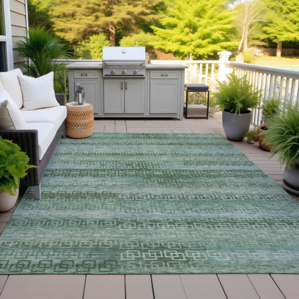 HomeRoots 8' X 10' Artichoke Green & Sage Striped Washable Rug - Stylish, Durable, Indoor/Outdoor Perfection! 629584