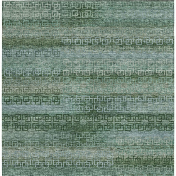 HomeRoots 8' X 10' Artichoke Green & Sage Striped Washable Rug - Stylish, Durable, Indoor/Outdoor Perfection! 629584