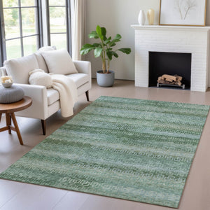 HomeRoots 8' X 10' Artichoke Green & Sage Striped Washable Rug - Stylish, Durable, Indoor/Outdoor Perfection! 629584