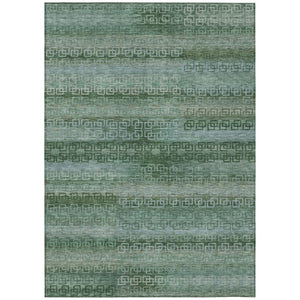 HomeRoots 9' X 12' Artichoke Green & Sage Striped Washable Area Rug - Durable, Versatile for Indoor & Outdoor Use! 629585