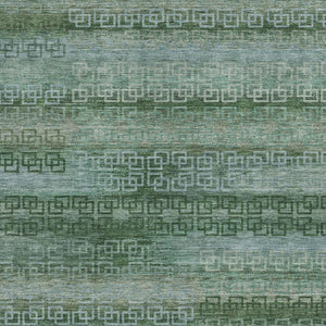 HomeRoots 9' X 12' Artichoke Green & Sage Striped Washable Area Rug - Durable, Versatile for Indoor & Outdoor Use! 629585
