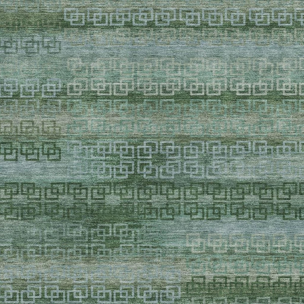 HomeRoots 9' X 12' Artichoke Green & Sage Striped Washable Area Rug - Durable, Versatile for Indoor & Outdoor Use! 629585