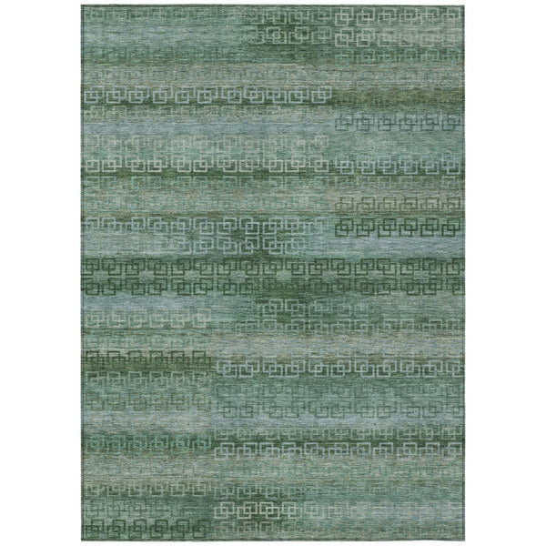 HomeRoots 10' X 14' Washable Striped Area Rug in Artichoke Green & Sage – Durable, Stylish for Indoor & Outdoor Use 629586