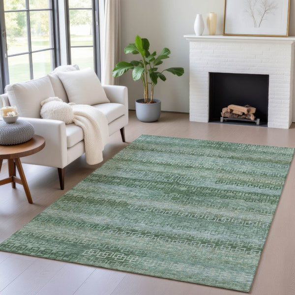 HomeRoots 10' X 14' Washable Striped Area Rug in Artichoke Green & Sage – Durable, Stylish for Indoor & Outdoor Use 629586