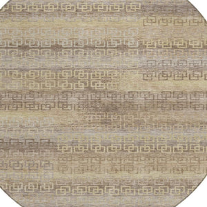 HomeRoots 8' Round Striped Washable Indoor Outdoor Area Rug in Beige and Wheat – Versatile, Durable, Easy Care! 629589