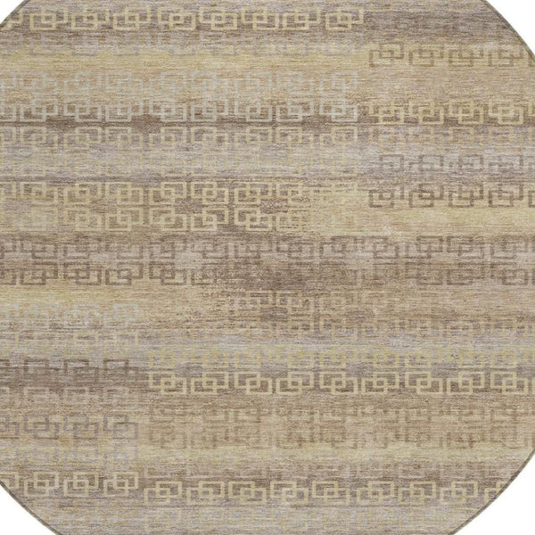 HomeRoots 8' Round Striped Washable Indoor Outdoor Area Rug in Beige and Wheat – Versatile, Durable, Easy Care! 629589