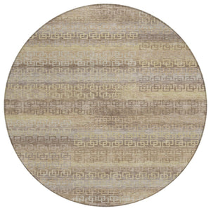 HomeRoots 8' Round Striped Washable Indoor Outdoor Area Rug in Beige and Wheat – Versatile, Durable, Easy Care! 629589