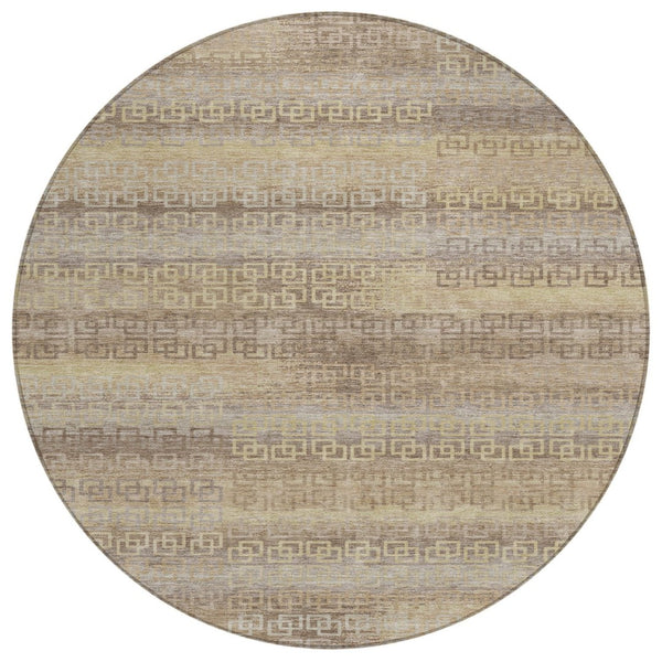 HomeRoots 8' Round Striped Washable Indoor Outdoor Area Rug in Beige and Wheat – Versatile, Durable, Easy Care! 629589