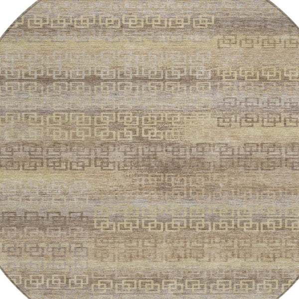 HomeRoots 8' Round Striped Washable Indoor Outdoor Area Rug in Beige and Wheat – Versatile, Durable, Easy Care! 629589