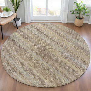 HomeRoots 8' Round Striped Washable Indoor Outdoor Area Rug in Beige and Wheat – Versatile, Durable, Easy Care! 629589