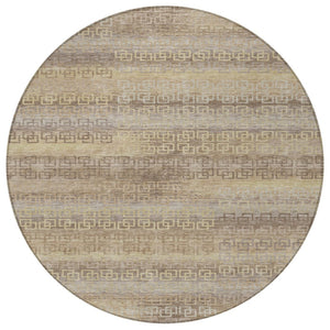 HomeRoots 8' Round Striped Washable Indoor Outdoor Area Rug in Beige and Wheat – Versatile, Durable, Easy Care! 629589