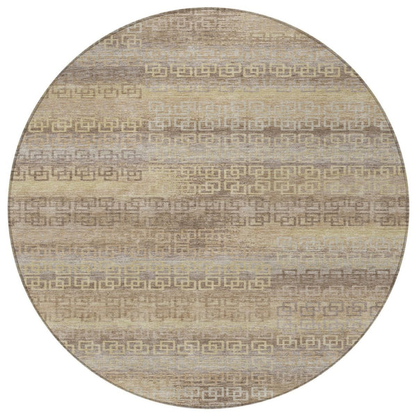 HomeRoots 8' Round Striped Washable Indoor Outdoor Area Rug in Beige and Wheat – Versatile, Durable, Easy Care! 629589